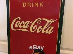 Rare Original 1941 Drink Coca Cola Embossed Tin Sign Delicious And Refreshing