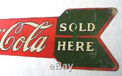 Rare Original Antique Vintage Coca-Cola Metal Two Sided Arrow Sign