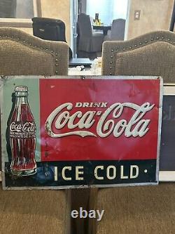 Rare! Original & Authentic''drink Coca Cola'' Tin Metal Sign 27x19 Inch Rare