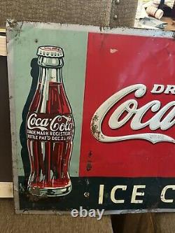 Rare! Original & Authentic''drink Coca Cola'' Tin Metal Sign 27x19 Inch Rare