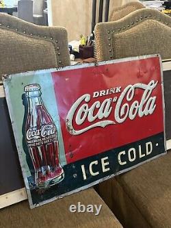 Rare! Original & Authentic''drink Coca Cola'' Tin Metal Sign 27x19 Inch Rare