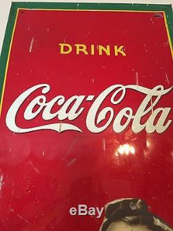 Rare Original Coca Cola Tin Metal Sign Soda Pop Country General Store