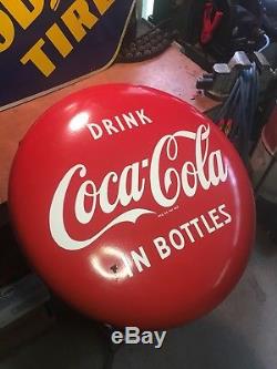 Rare Original Hanging 24 Inch Porcelain Coca Cola Button Sign