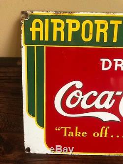 Rare Original Vintage Airport Fountain Coca Cola 1930s Porcelain Advertising