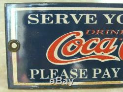 Rare Scarce Coca Cola Serve Yourself Soda Fountain Porcelain Sign Mint