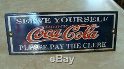 Rare Scarce Coca Cola Serve Yourself Soda Fountain Porcelain Sign Mint