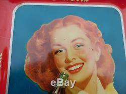 Rare Solid Background Original Vintage 1950 Red Hair Girl Coca Cola Serving Tray