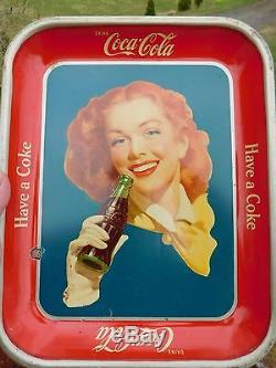 Rare Solid Background Original Vintage 1950 Red Hair Girl Coca Cola Serving Tray