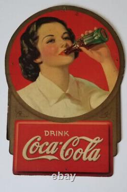 Rare Striking 1938 Coca-Cola Carboard Sign Girl Drinking Coca-Cola H 21