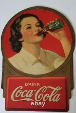 Rare Striking 1938 Coca-Cola Carboard Sign Girl Drinking Coca-Cola H 21