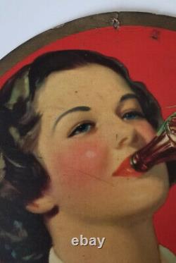 Rare Striking 1938 Coca-Cola Carboard Sign Girl Drinking Coca-Cola H 21