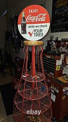 Rare, Tall, used vintage red steel & mesh Coca- Cola display stand collectible