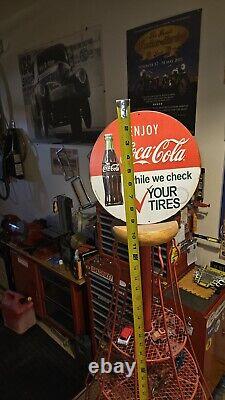 Rare, Tall, used vintage red steel & mesh Coca- Cola display stand collectible