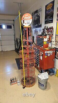 Rare, Tall, used vintage red steel & mesh Coca- Cola display stand collectible