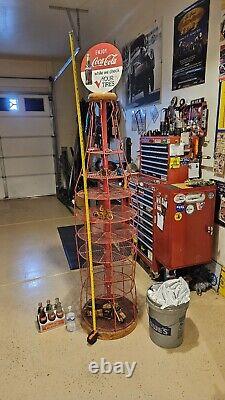 Rare, Tall, used vintage red steel & mesh Coca- Cola display stand collectible