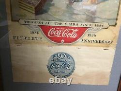 Rare Vintage 1936 Coca Cola Calendar 50th Anniversary 1886-1936 Original Framed