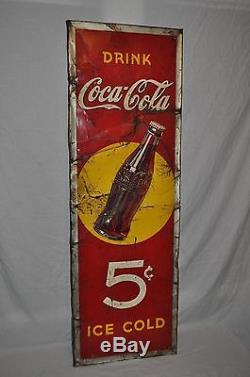 Rare Vintage 1938 Coca Cola Coke 54 Single Sided Embossed Metal Sign
