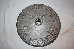 Rare Vintage 1939 New York World's Fair Coca Cola Gas Oil Cast Iron Sign Base