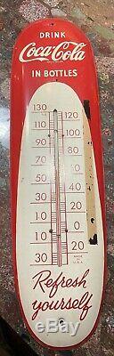 Rare Vintage 1950's Coca Cola Soda Pop 30 Metal Cigar Thermometer Sign Works
