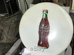 Rare Vintage 1950s 24 Inch White Porcelain Coca-Cola Button Advertising Sign