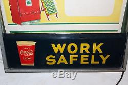 Rare Vintage 1950s Coca Cola Work Safely Soda Pop Machine 16 Lighted Metal Sign