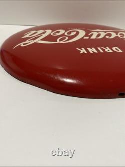 Rare Vintage 1950s Drink Coca-Cola 12 Button Metal Soda Sign Stamped AM55