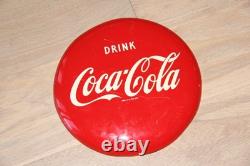 Rare Vintage 1950s Drink Coca-Cola 12 Button Metal Soda Sign Stamped AM 10-51