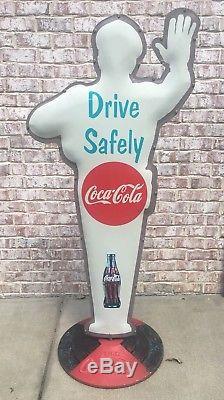 Rare Vintage Coca Cola 1956 Repro SLOW SCHOOL ZONE Policeman Traffic Cop Sign