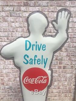 Rare Vintage Coca Cola 1956 Repro SLOW SCHOOL ZONE Policeman Traffic Cop Sign