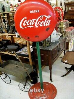 Rare Vintage Coca-Cola 24 Button Lollie Pop Sign Porcelain, Cast Iron Base