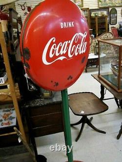 Rare Vintage Coca-Cola 24 Button Lollie Pop Sign Porcelain, Cast Iron Base