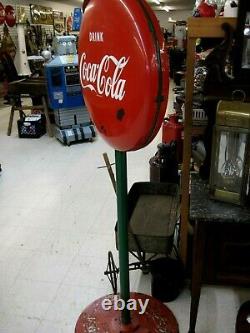 Rare Vintage Coca-Cola 24 Button Lollie Pop Sign Porcelain, Cast Iron Base