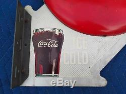 Rare Vintage Coca Cola Double Button Glass Flange Sign 6-49