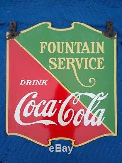 Rare Vintage Coca Cola Double Sided Porcelain Fountain Service Sign 1936