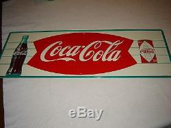 Rare Vintage Coca Cola Fishtail Sign With Bottle and Diamond Can 32x 12