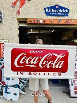 Rare Vintage Coca Cola Metal Sled Sign Embossed DRINK COKE IN BOTTLES 50x24