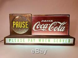 Rare Vintage Coca Cola Pause Advertising Electric Sign Light