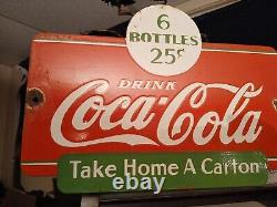 Rare Vintage Coca Cola Porcelain Sign Take Home A Carton Soda Pop Advertising