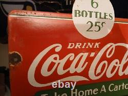 Rare Vintage Coca Cola Porcelain Sign Take Home A Carton Soda Pop Advertising
