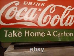Rare Vintage Coca Cola Porcelain Sign Take Home A Carton Soda Pop Advertising