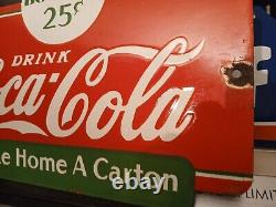Rare Vintage Coca Cola Porcelain Sign Take Home A Carton Soda Pop Advertising