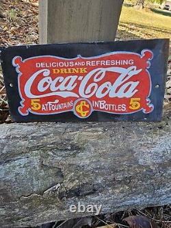 Rare Vintage Coca-cola 5 Cent Porcelain Sign
