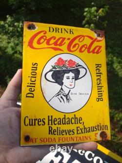 Rare Vintage Coca-cola Porcelain Beverage Soda Gas Station Metal Sign Coke Sign