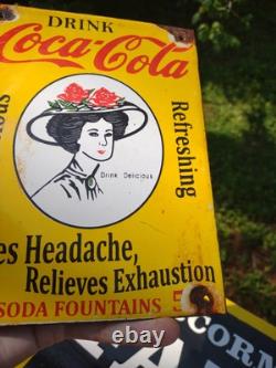 Rare Vintage Coca-cola Porcelain Beverage Soda Gas Station Metal Sign Coke Sign