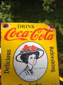 Rare Vintage Coca-cola Porcelain Beverage Soda Gas Station Metal Sign Coke Sign
