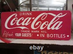 Rare Vintage Coca-cola Refresh Your Guests! In Bottles Porcelain Sign Soda Pop