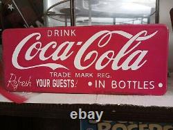 Rare Vintage Coca-cola Refresh Your Guests! In Bottles Porcelain Sign Soda Pop