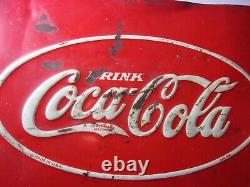Rare Vintage Drink Coca Cola Soda Pop Ice Cooler Old Embossed Metal Sign