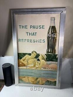 Rare Vintage Metal Coca Cola Frame Double Sided Coca Cola Litho 29 1/2 X 18