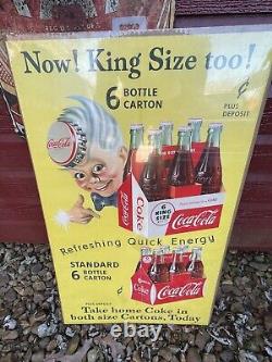 Rare Vintage Original Litho Cardboard Coca Cola Sprite Boy Poster Sign 1955